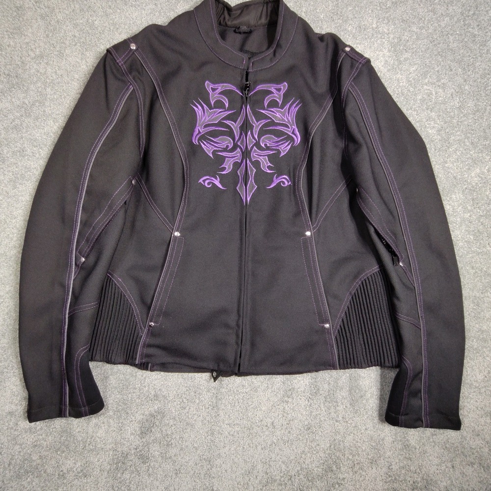 Nexgen Womens XXL Black Purple Tribal Mesh Motorcycle Jacket Biker Riding Gear